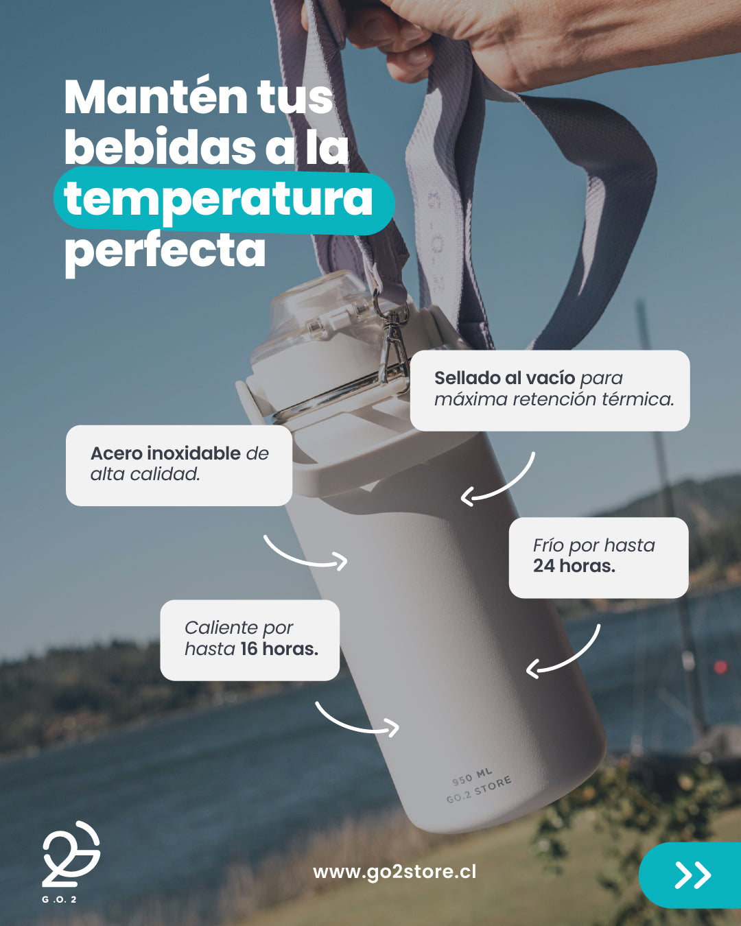 Botella Térmica Explorer 950 ml | Acero Inoxidable con Infusor, Tapa de Seguridad y Strap