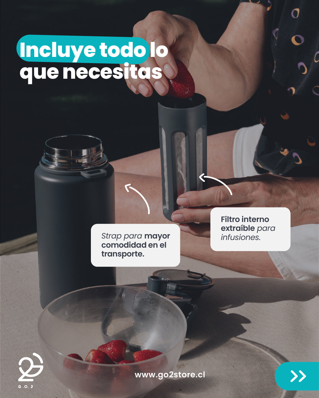 Botella Térmica Explorer 950 ml | Acero Inoxidable con Infusor, Tapa de Seguridad y Strap
